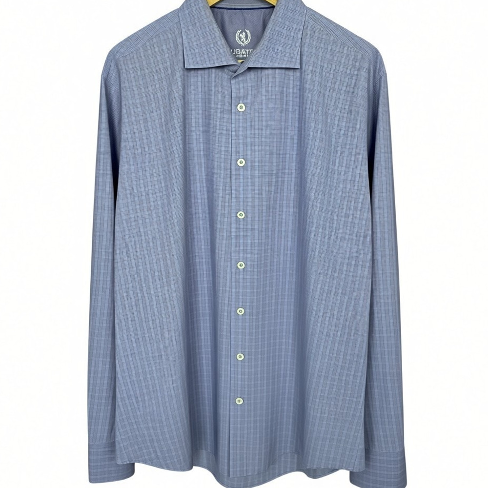 Bugatchi Uomo Light Blue Red Plaid Designer Button Down Shirt Men's 18 36/37 XL